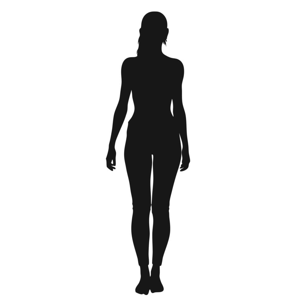 Full Length Silhouette Of A Young Woman Standing Tall Against White Background vector