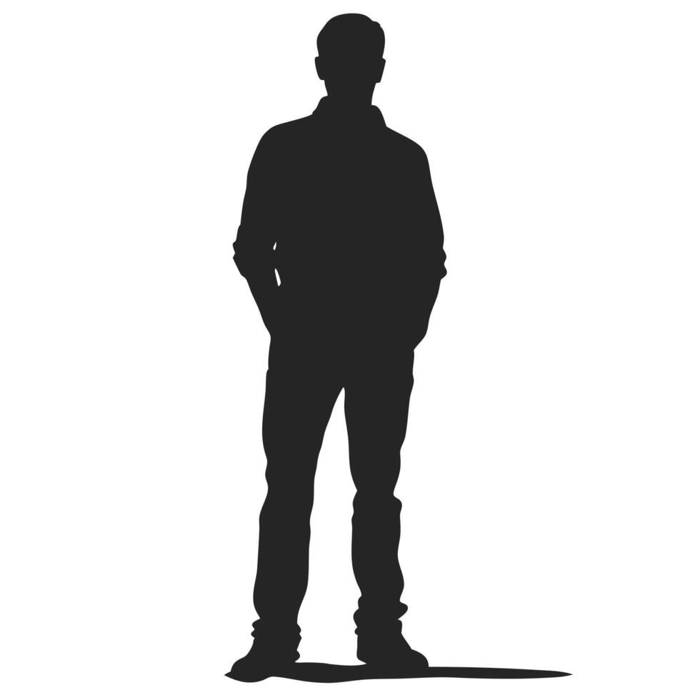 Full Length Silhouette Of Standing Man With His Hands In Pocket vector