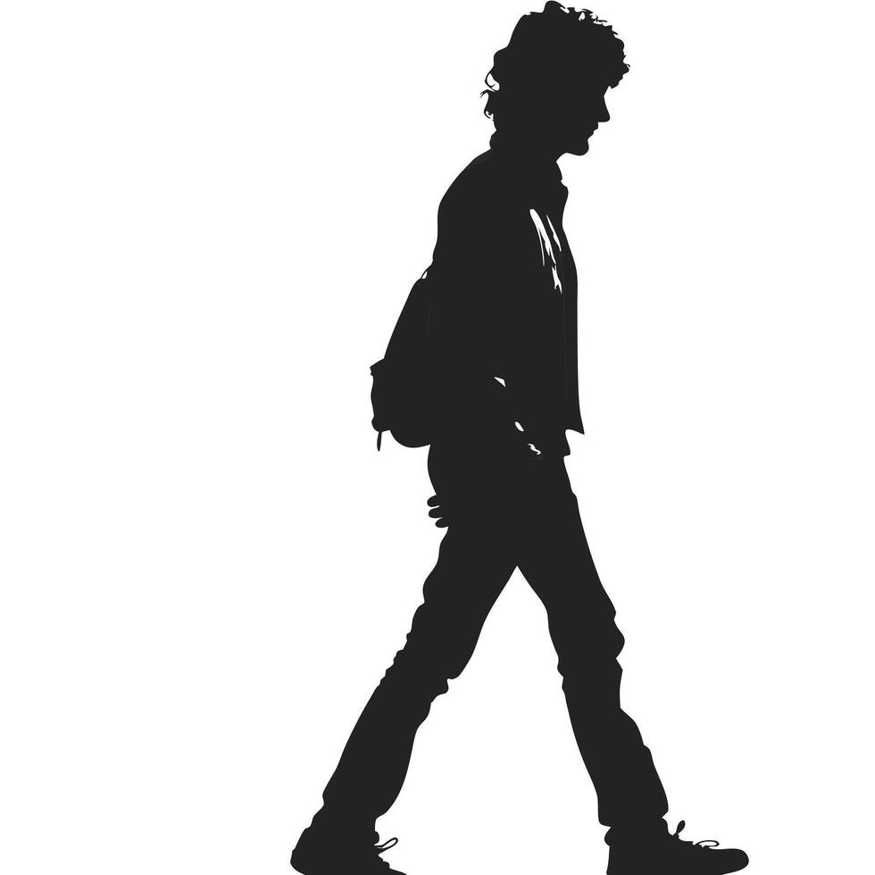 Walking Man Silhouette With Backpack Simple Isolated Illustration Art vector
