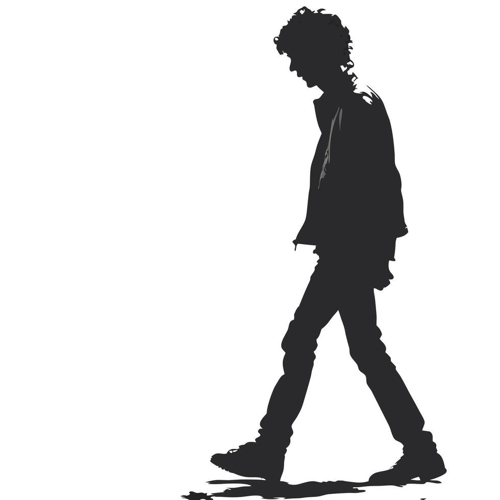 Silhouette Of A Young Man Walking With Purpose On A White Background vector