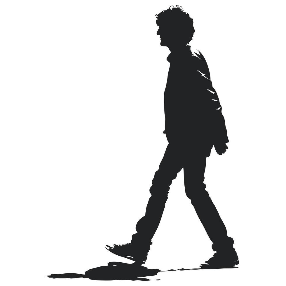 Silhouette Of A Man Walking Profile View With Shadow On White Background vector