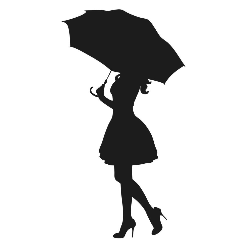 Silhouette Of An Elegant Woman Holding An Umbrella Wearing Heels In Black Color vector