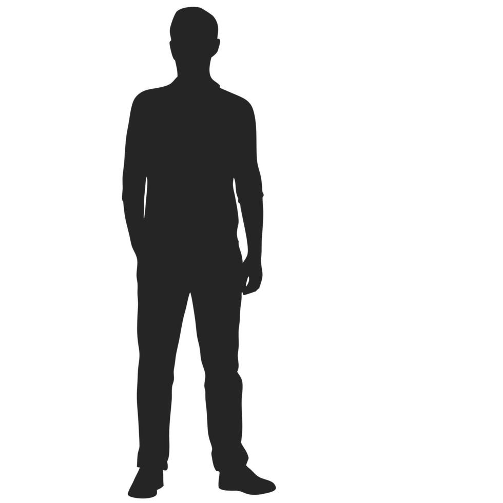 Full Body Silhouette Of A Man Standing With Hands In Pockets vector