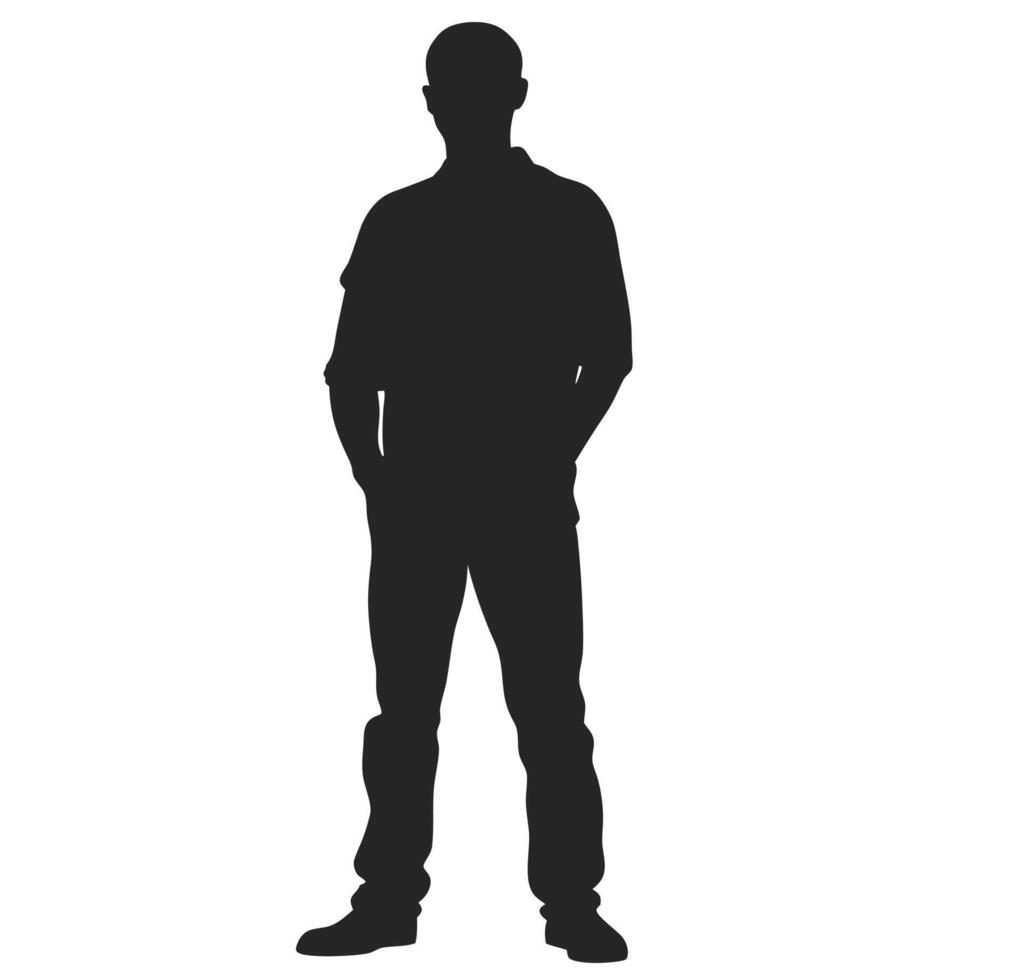 Full Body Silhouette Of Man Standing With Hands In Pockets Isolated vector