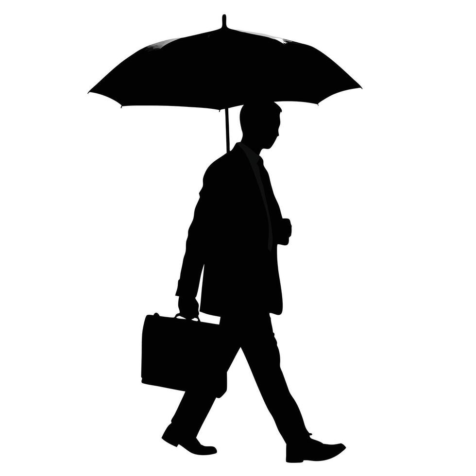 Business Professional Silhouette Walking With Briefcase And Umbrella On A White Background vector