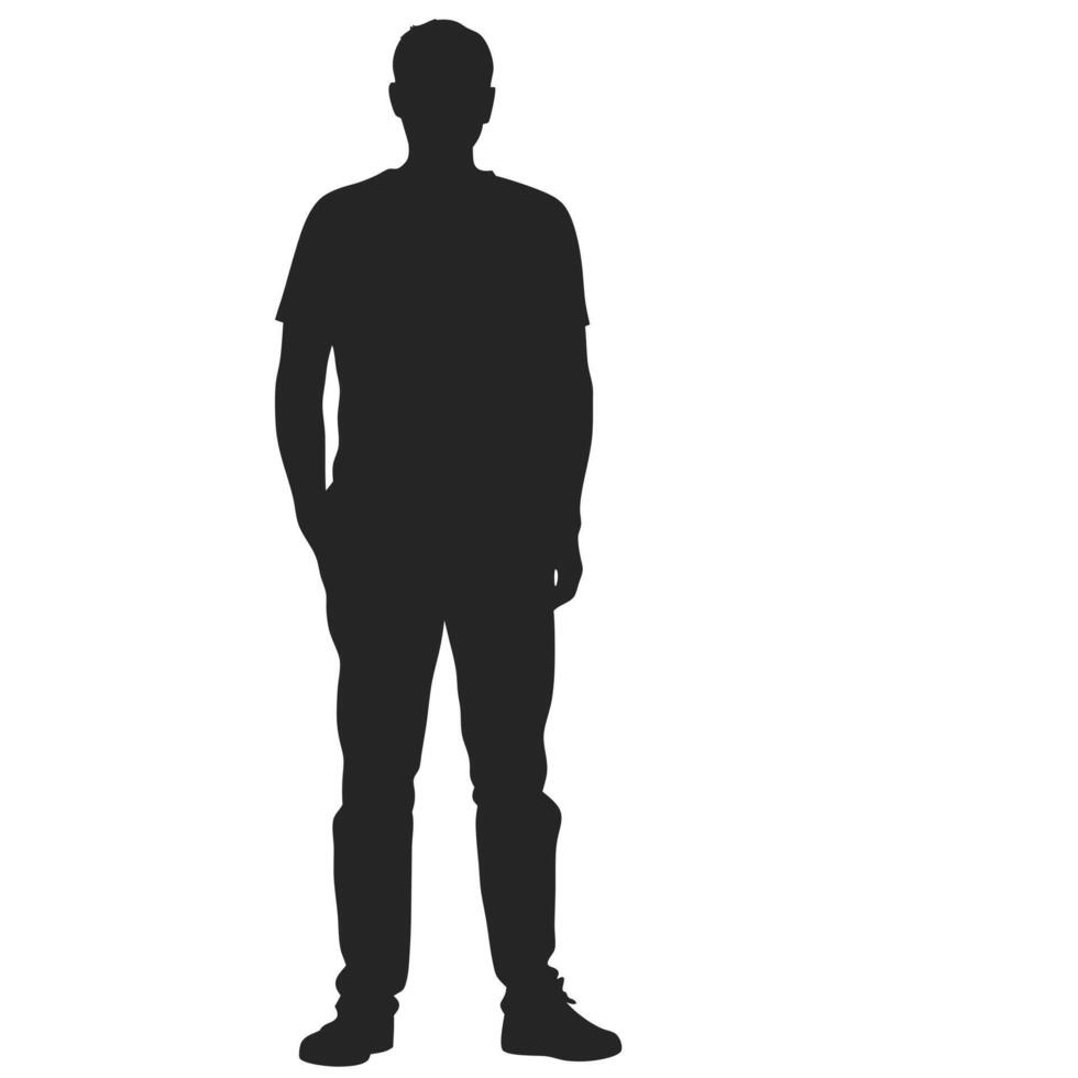 Standing Man Silhouette With Hand In Pocket Casual Attire Illustration vector