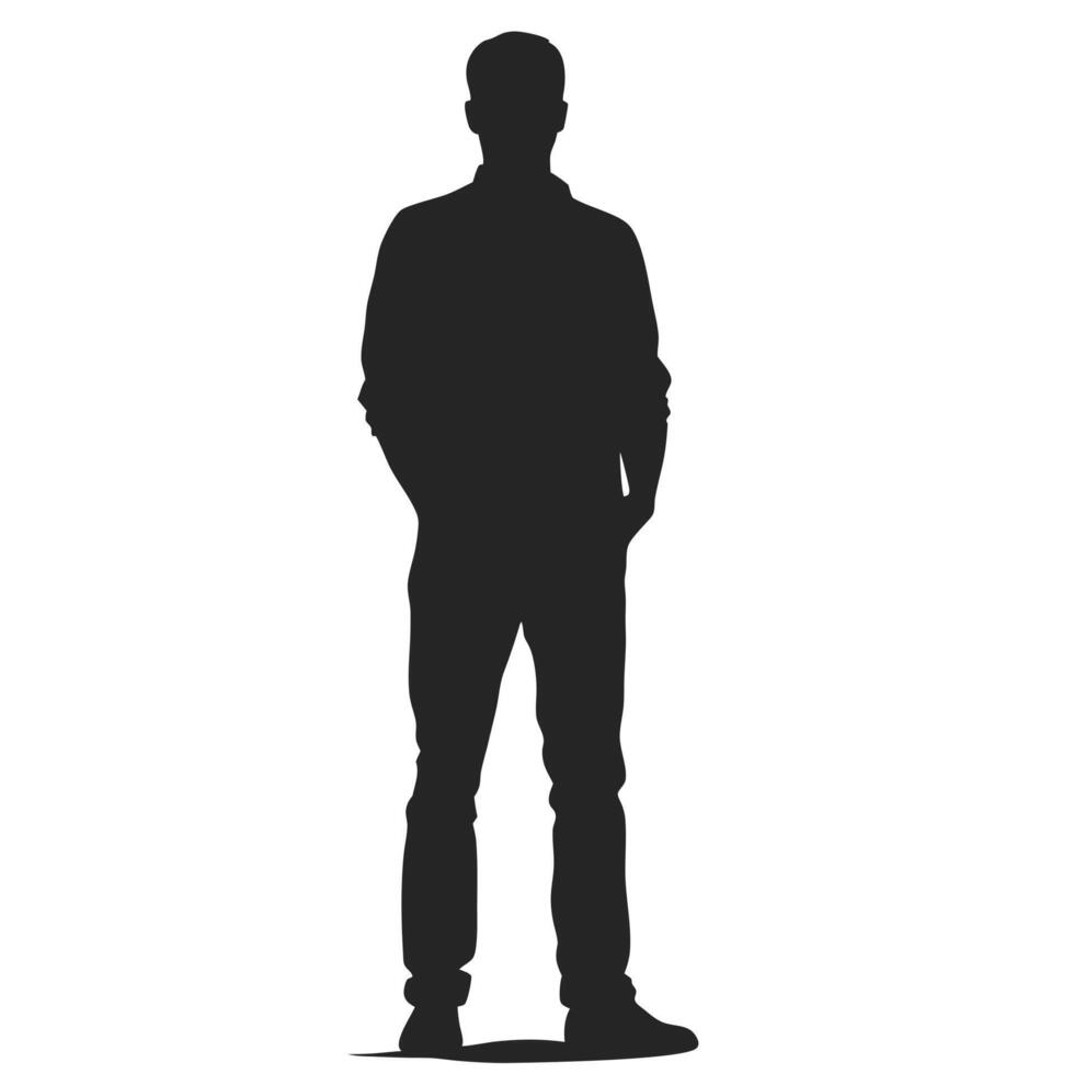 Silhouette Of Casual Man Standing With Hands In Pockets Illustration vector