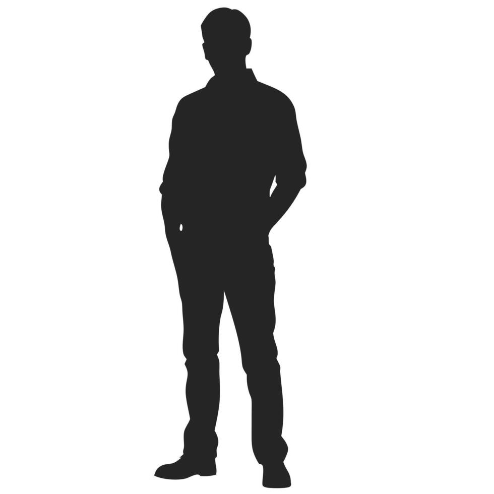 Man Silhouette Standing With Hands In Pockets Full Body Isolated vector