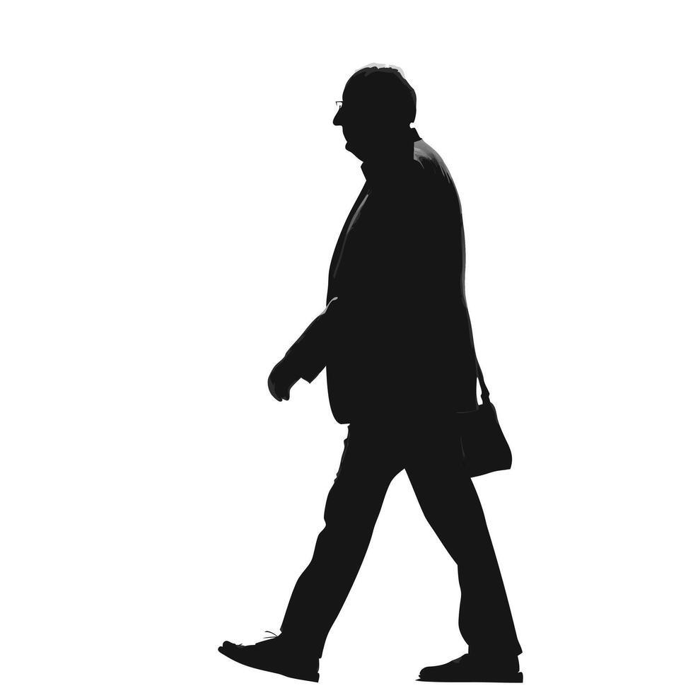 Mature Man Walking Silhouette Isolated On White Background With Shoulder Bag vector