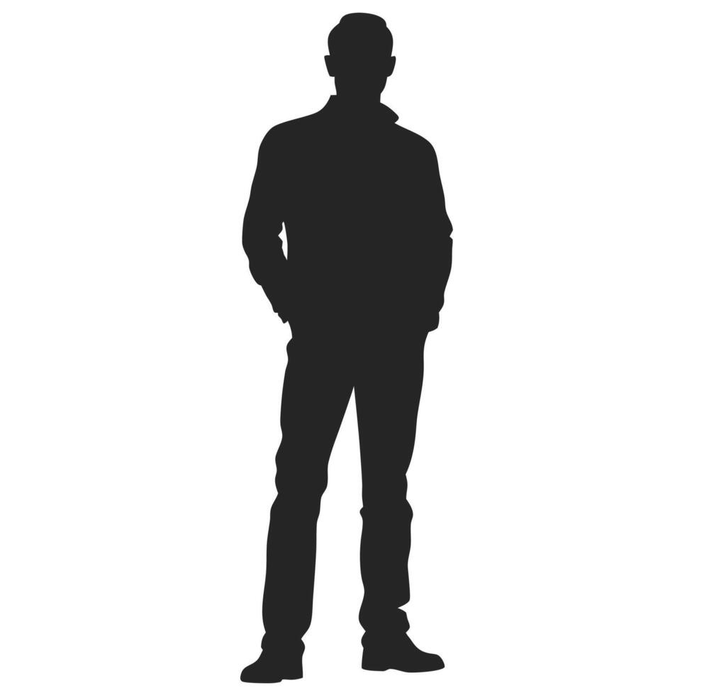 Man Silhouette Full Body Portrait Casual Style With Hands In Pockets vector