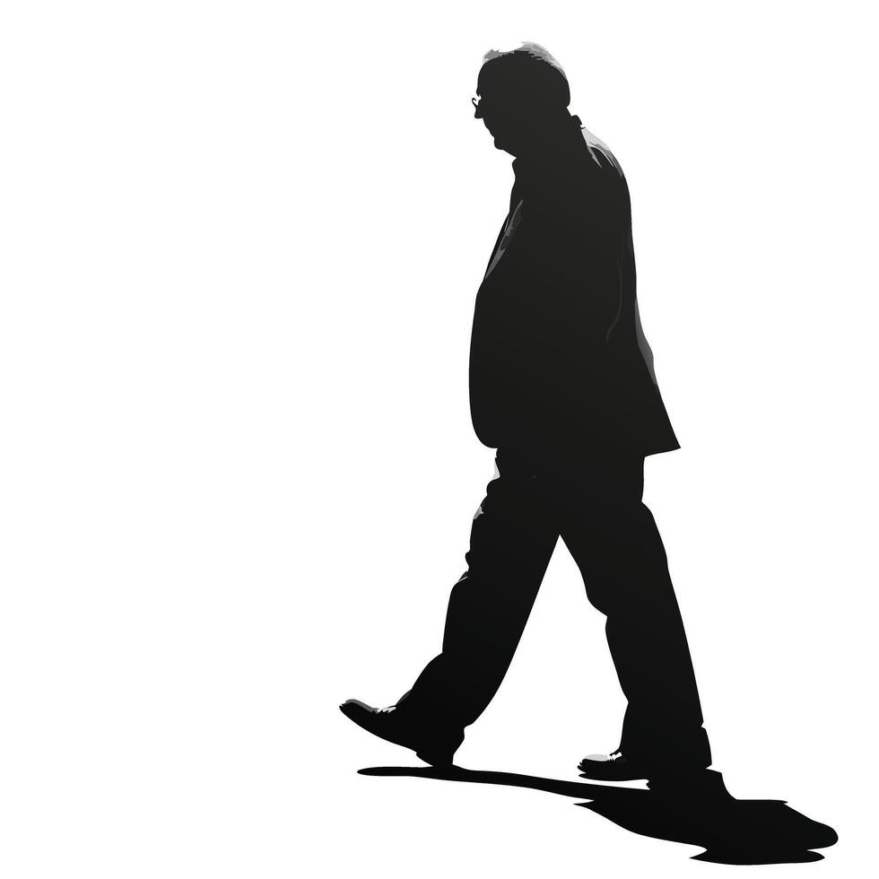 Silhouette Of Senior Businessman Walking On White Background In Formal Attire vector