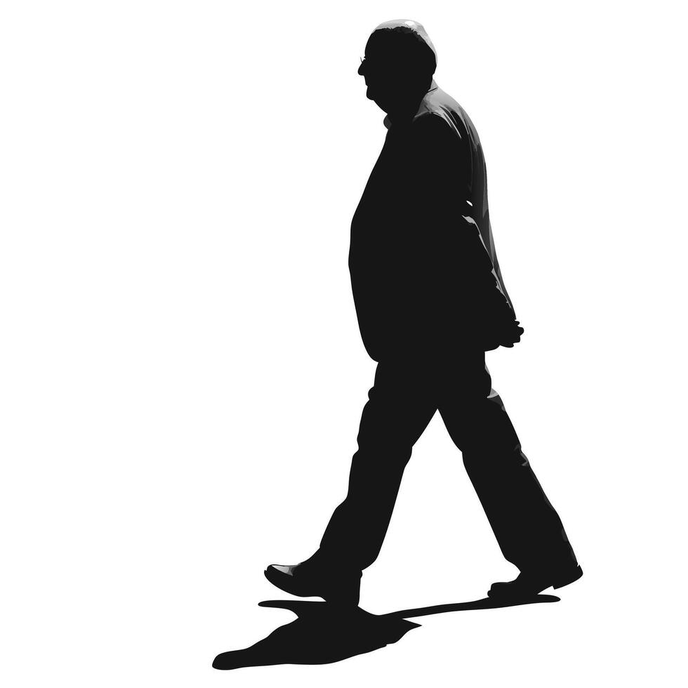 Silhouette Of Senior Businessman Walking Forward Against Plain White Background vector
