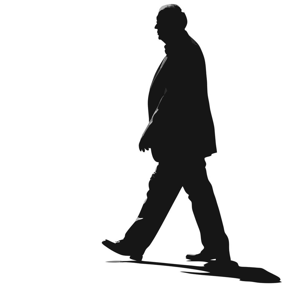 Black And White Silhouette Of A Man Walking On A White Background vector