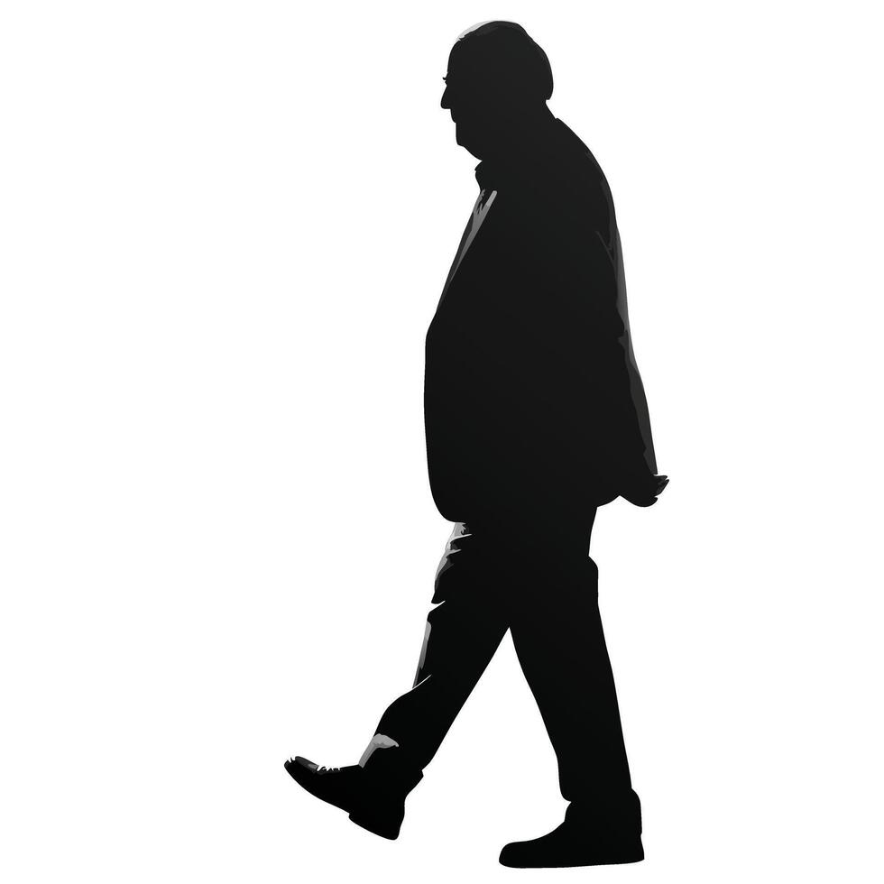 Silhouette Of A Mature Man Walking Isolated On White Background Illustration vector