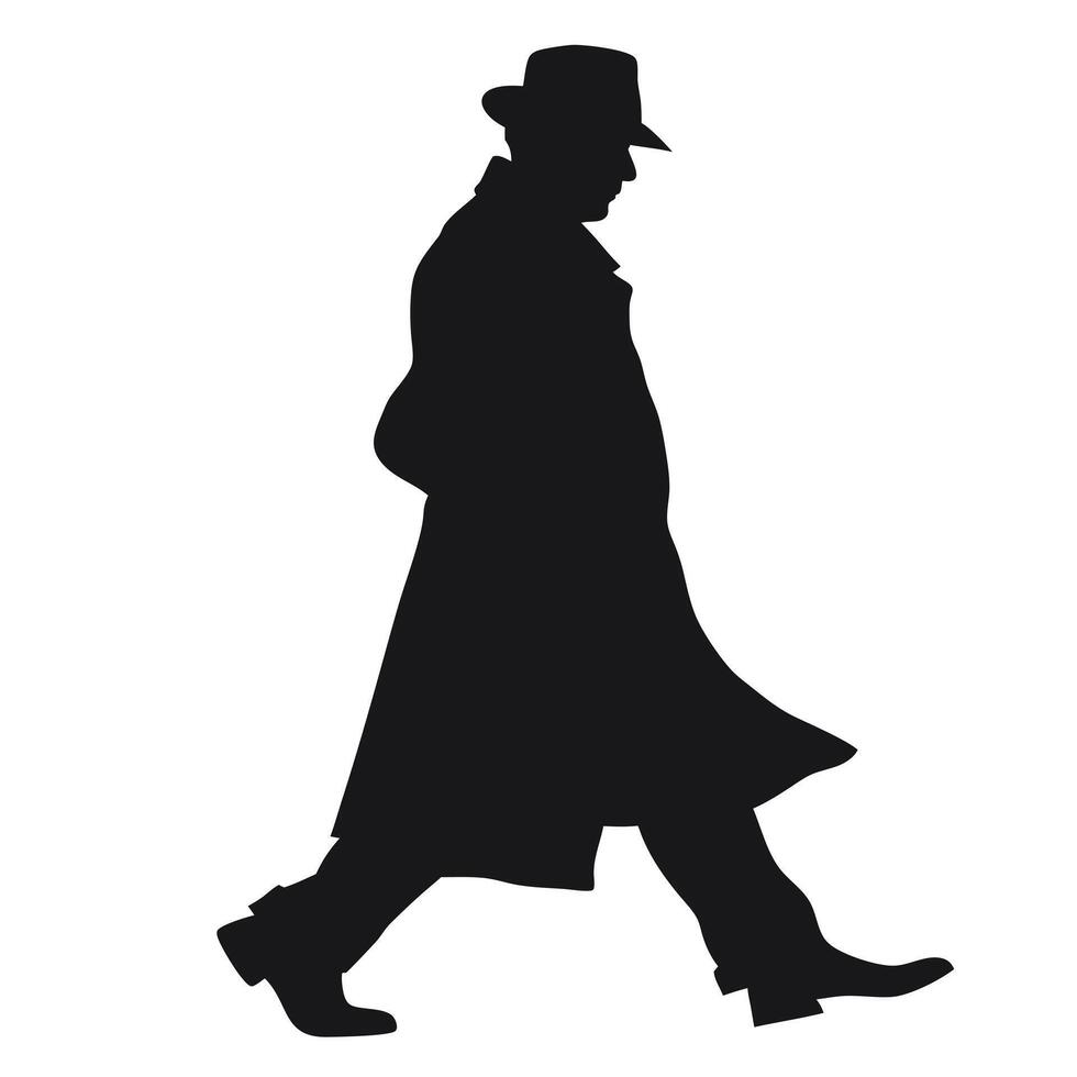 Silhouette Of A Man Walking In Overcoat And Hat Fashion vector
