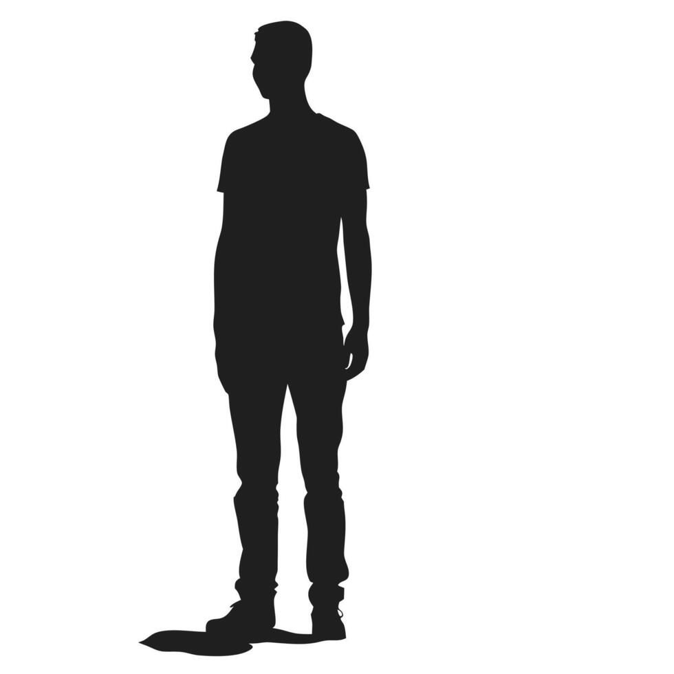 Full Length Silhouette Of A Casual Man Standing Looking To The Side vector