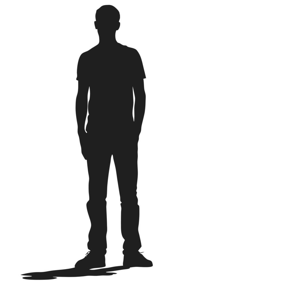 Standing Man Silhouette In Casual Wear With Hands In Pockets Art vector