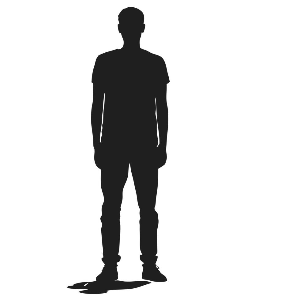 Black Silhouette Of A Standing Man On A White Background Full Body vector