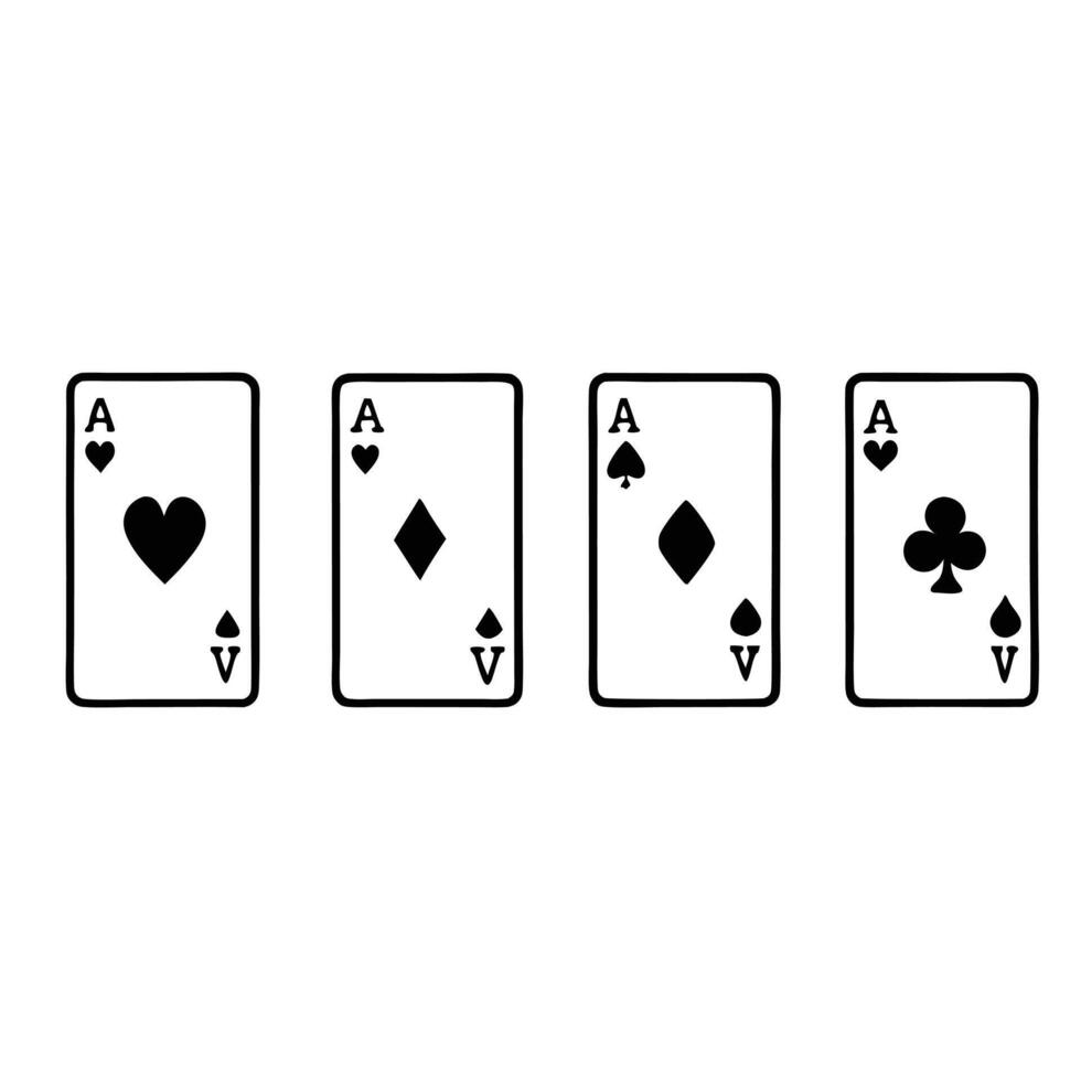 Four Aces Playing Cards Set Isolated On White Background Black And White vector