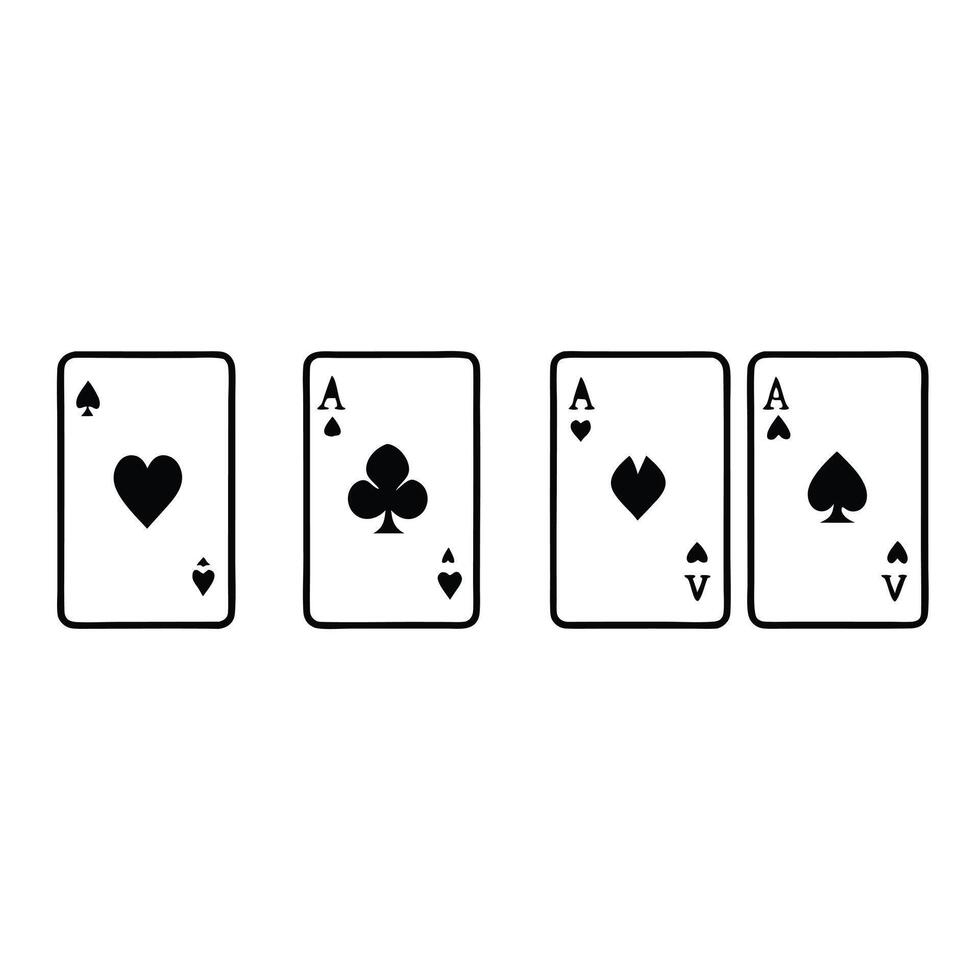 Four Aces Playing Cards Minimalist Black And White Gambling Illustration Design vector
