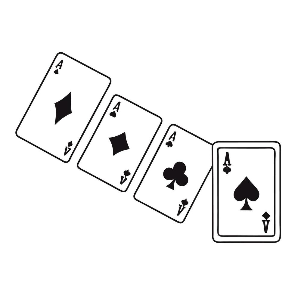 Four Aces Playing Cards Suit Icons Diamonds Hearts Clubs Spades Black And White vector