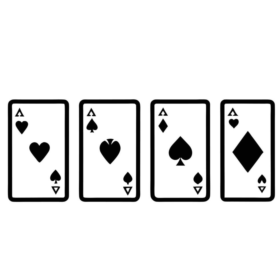 Four Aces Black And White Playing Cards Gambling Success Icons Luck Theme vector