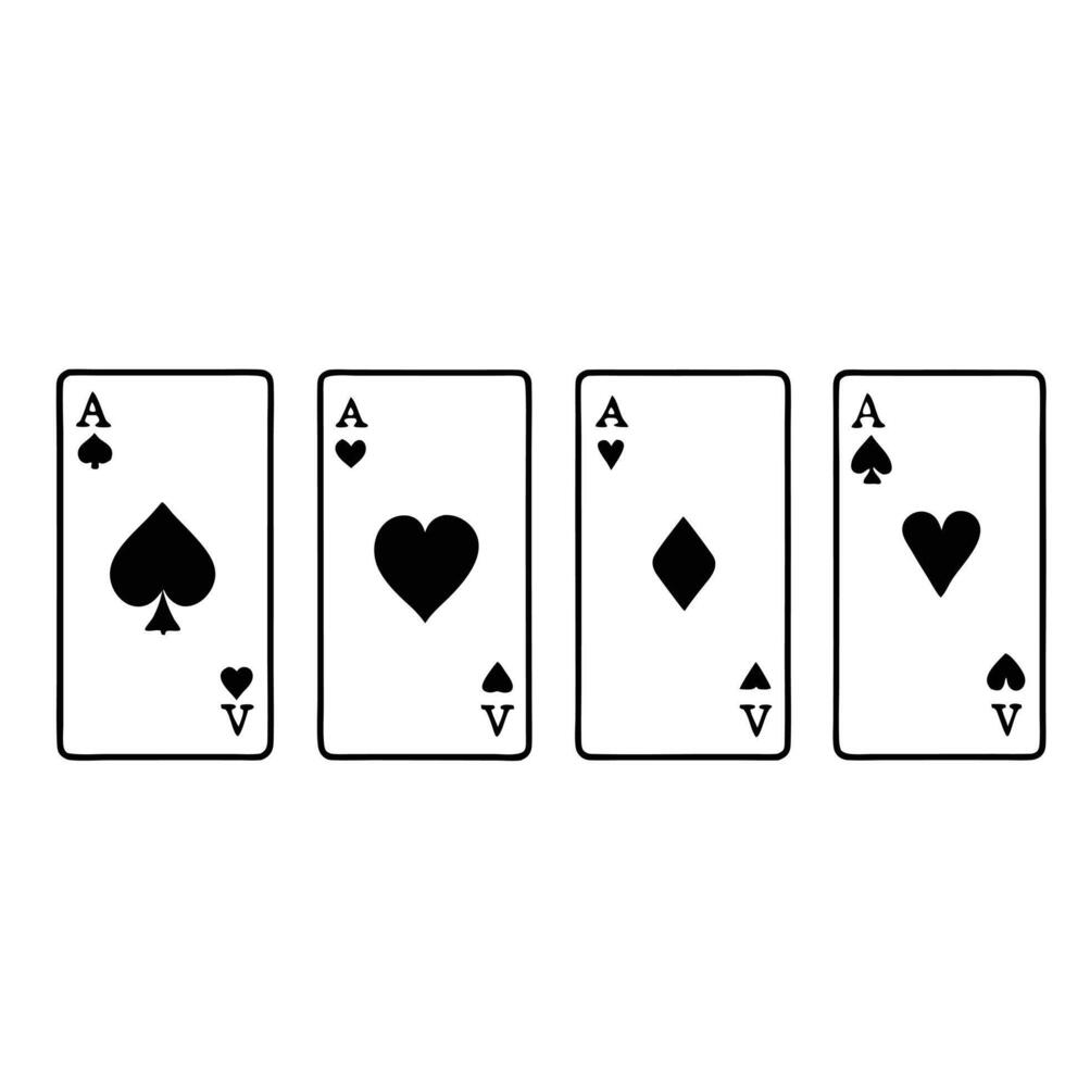 Four Aces Playing Cards Suits Black And White Line Art Illustration vector