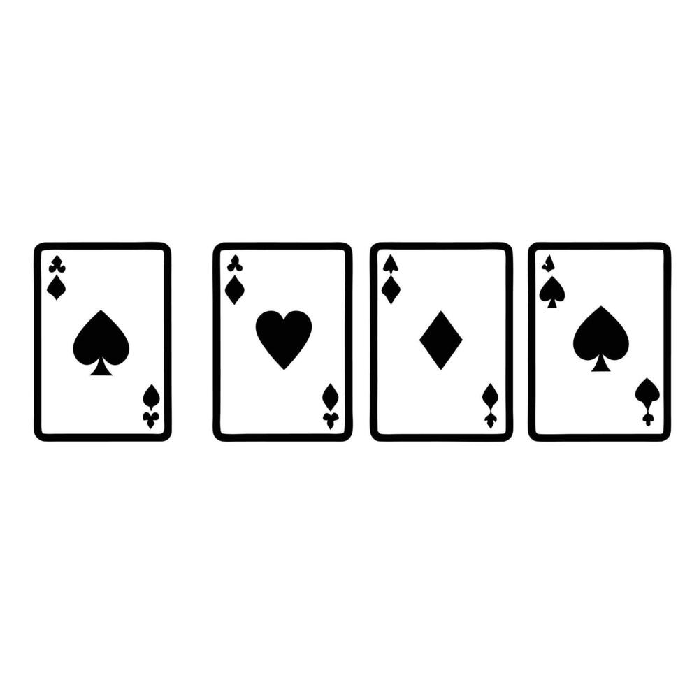 Four Aces Playing Cards Black And White Illustration Graphic Element Isolated vector