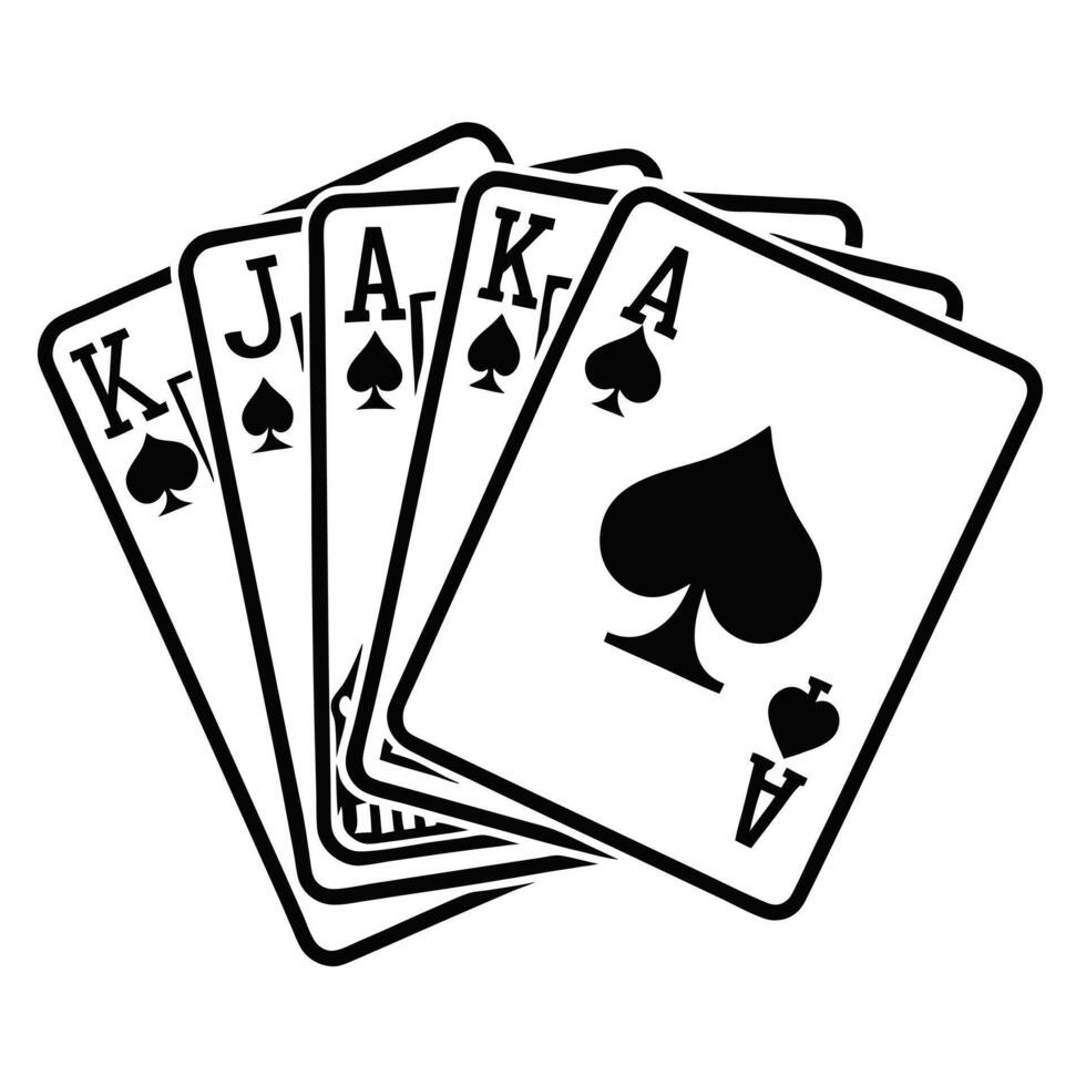 Poker Hand With Ace King Jack Of Spades In Black And White vector