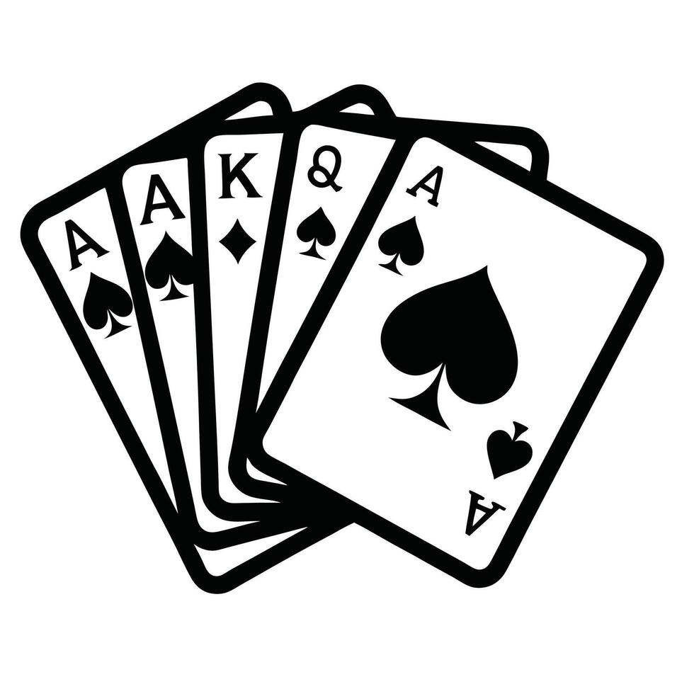 Royal Flush Hand In Poker Combination Card Game Black And White vector