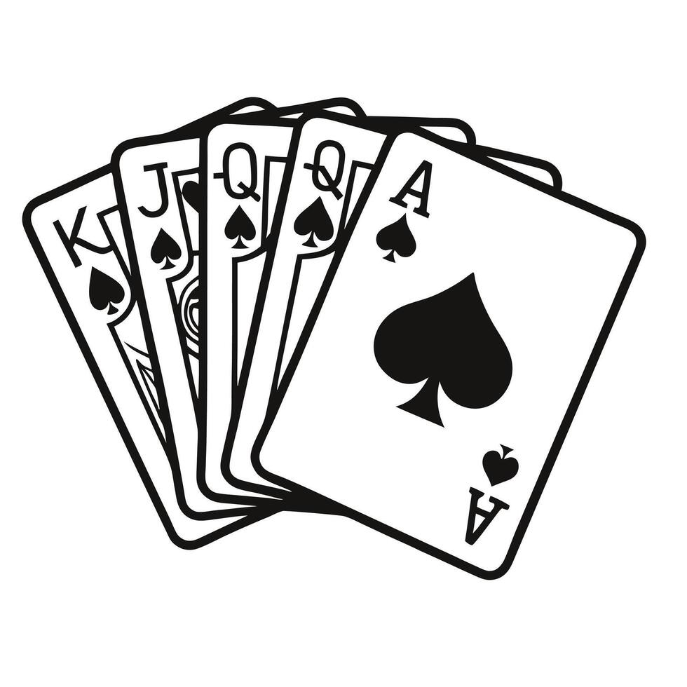 Royal Flush Of Spades In Black And White Playing Cards Concept Art vector