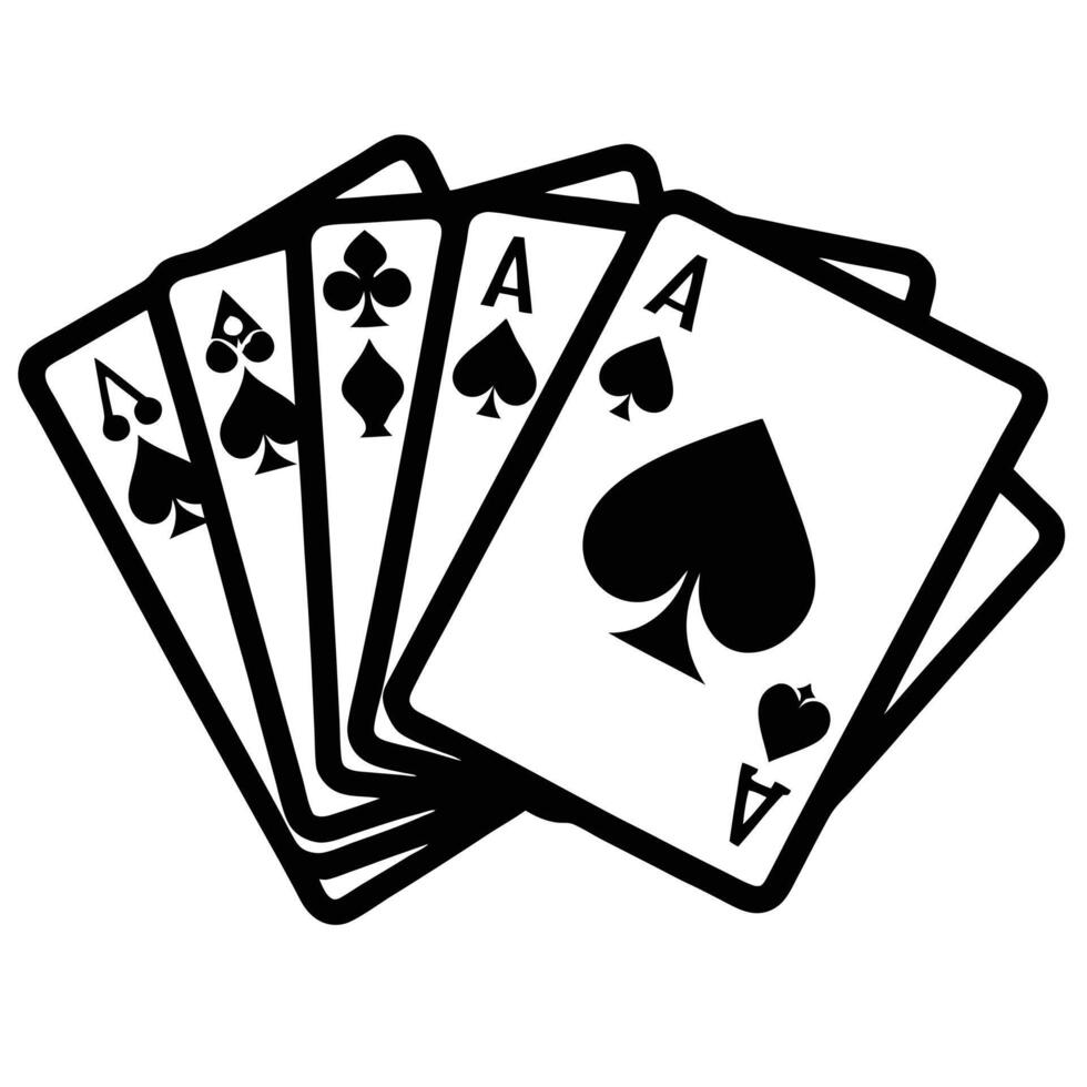 Aces Playing Cards Black And White Illustration Card Game Luck Winning Hand vector