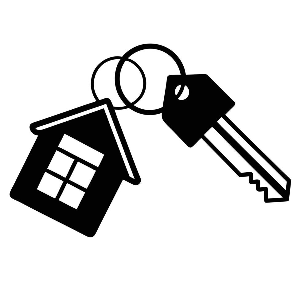 Black Key With House Keychain Symbolizing New Home Ownership Concept vector