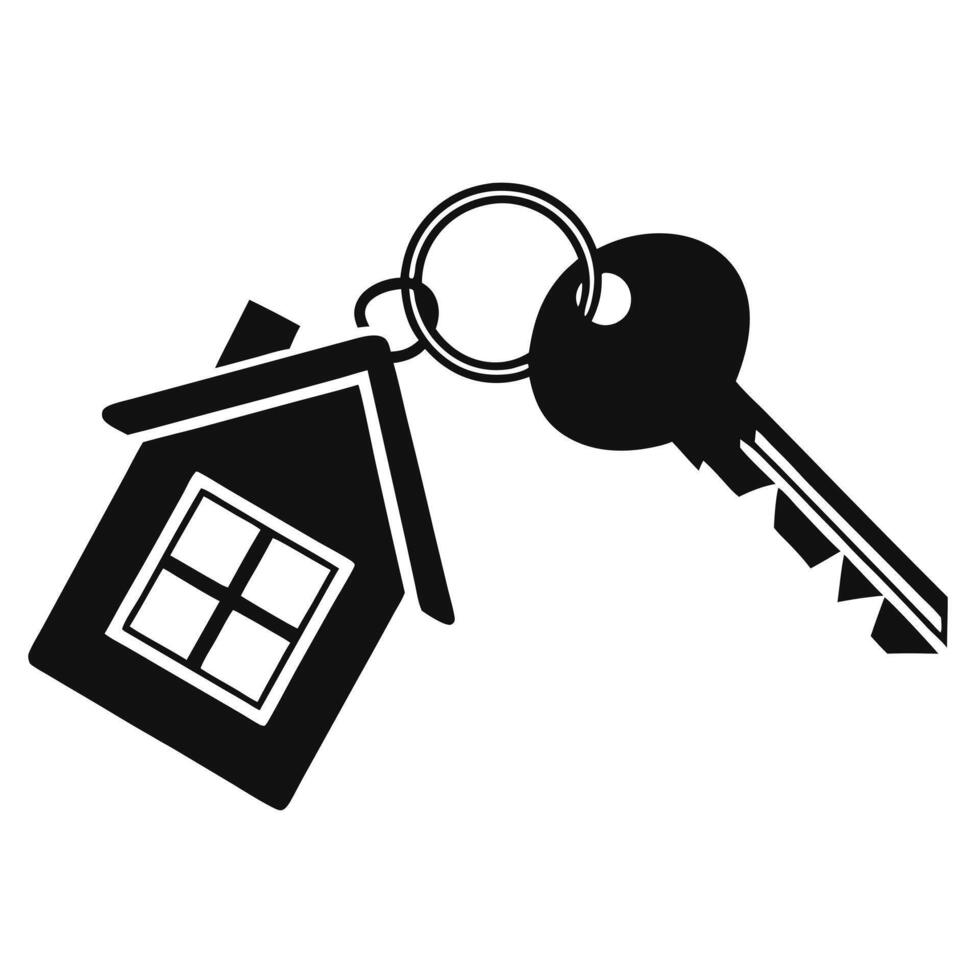 House Key With House Keychain Icon Black And White Isolated vector
