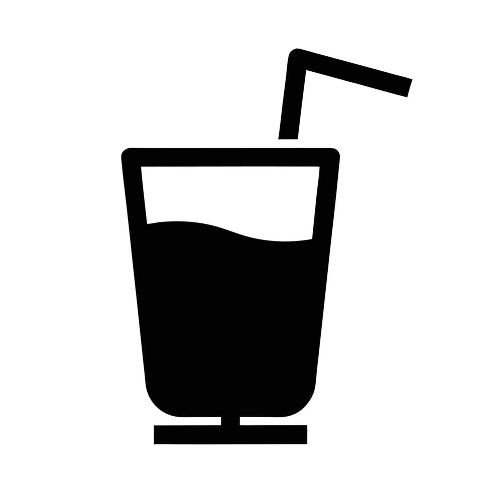 Black Silhouette Of Drink Glass With Straw On White Background Isolated vector