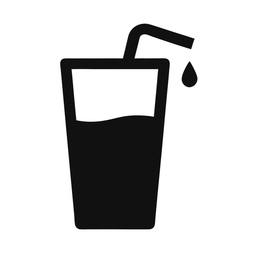 Black Silhouette Of A Drink With Straw And Liquid Drop Graphic Design vector