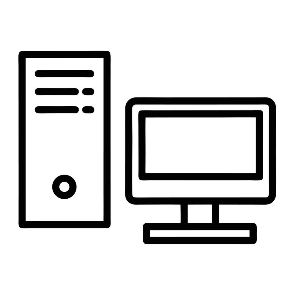 Computer Desktop Outline Icon Isolated On White Background Minimalist Design vector