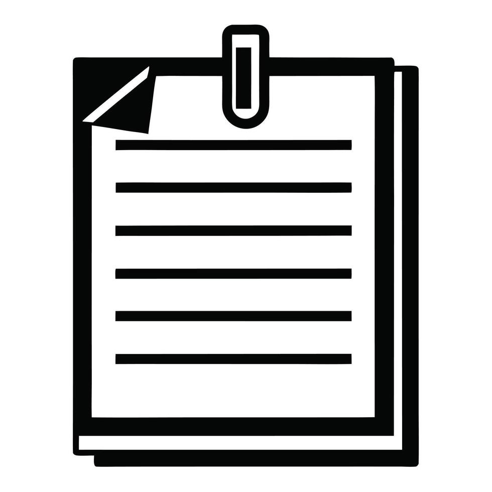 Minimalist Black And White Document Icon With Paper Clip Illustration vector