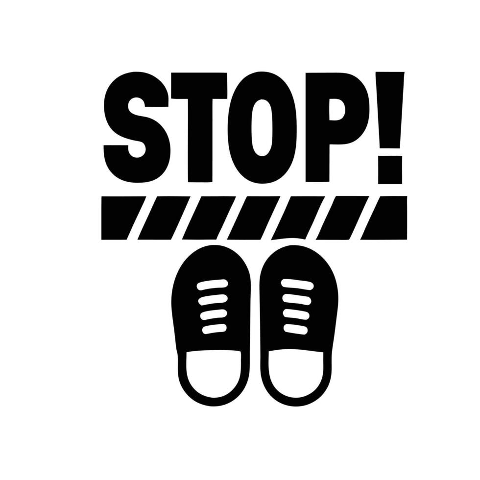 Social Distancing Floor Marking With Shoes And Stop Text For Coronavirus Pandemic vector