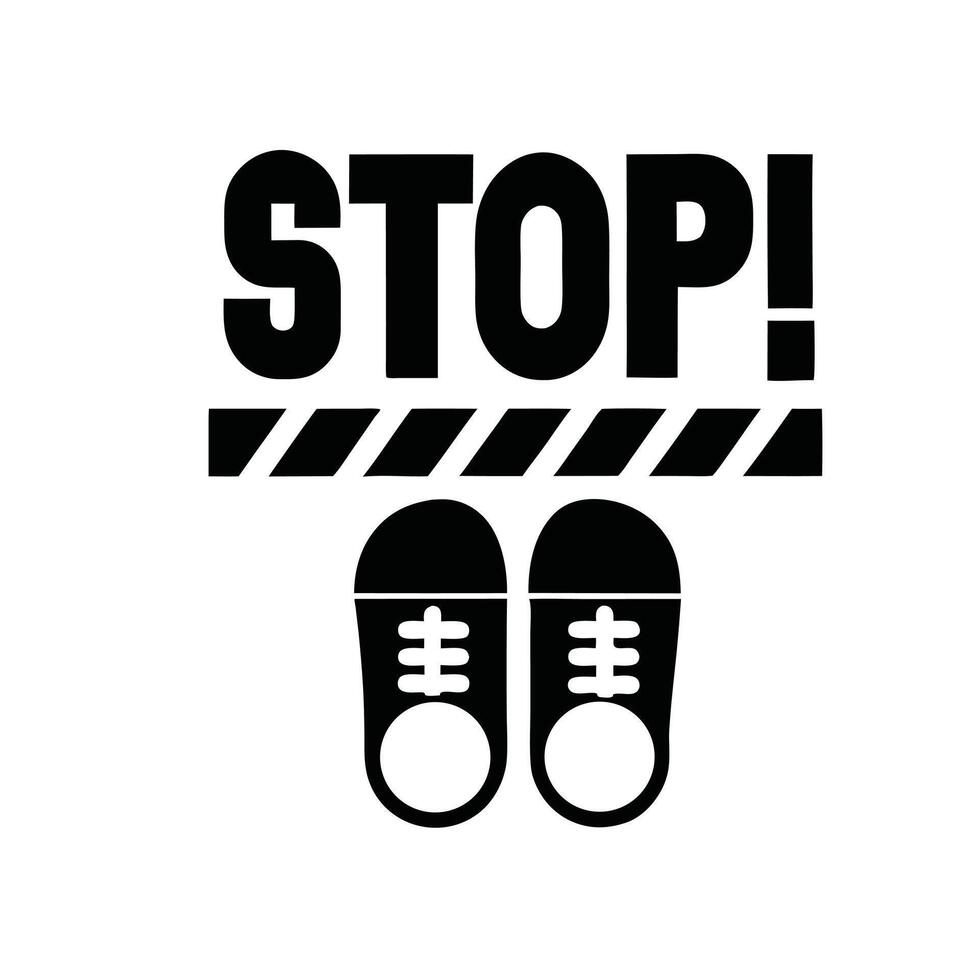 Stop Sign With Shoes For Social Distancing Awareness And Prevention vector