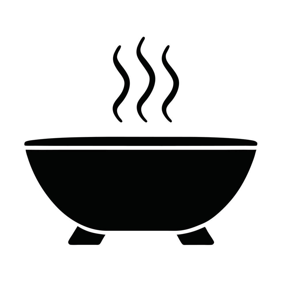 Hot Pot Icon Illustration With Steaming Food In Black And White Style vector