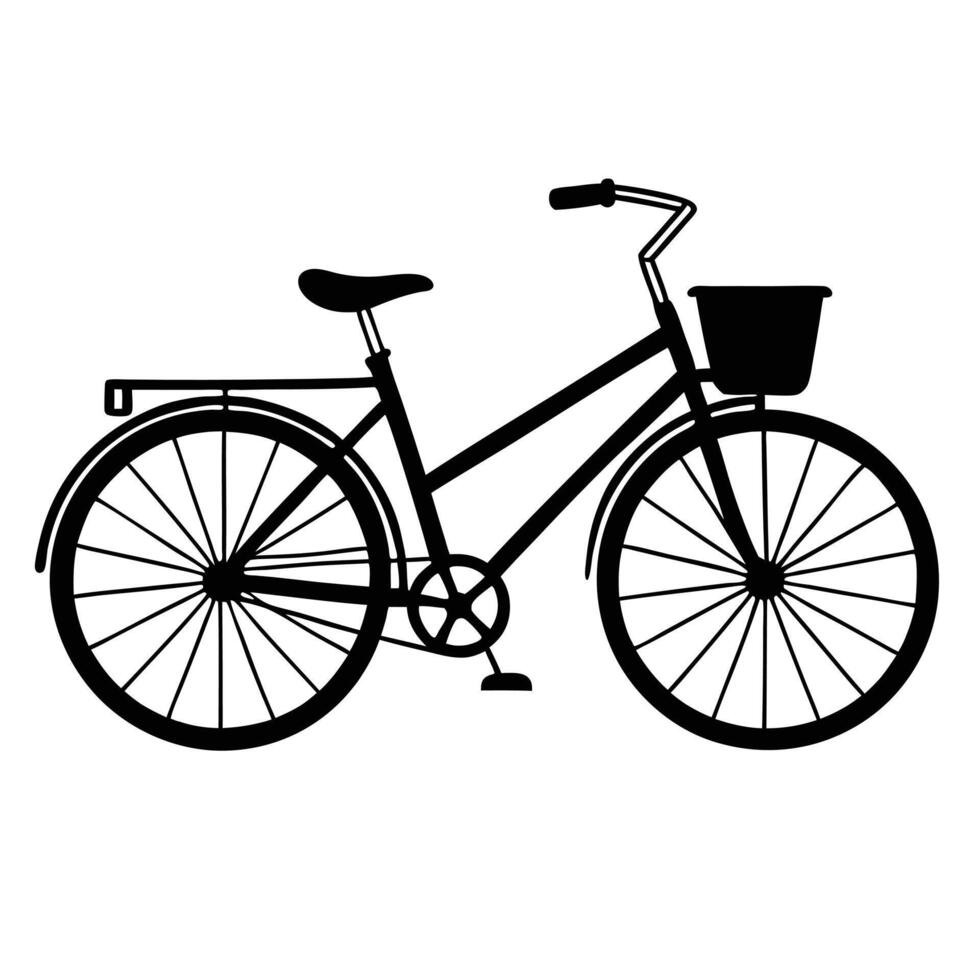 Vintage Bicycle Illustration Black Silhouette With Front Basket And Carrier vector