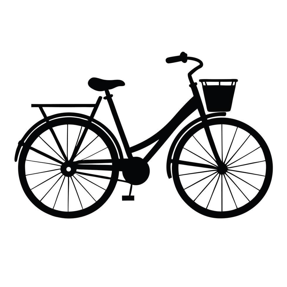 Minimalist Bicycle Silhouette With Basket And Carrier For Microstock Illustration vector