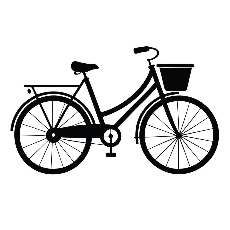 Black Bicycle Illustration Graphic With Front Basket And Rear Rack vector