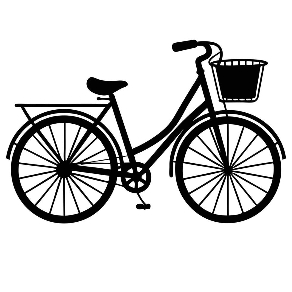 Black Silhouette Of A City Bicycle With A Basket And Rack Icon vector
