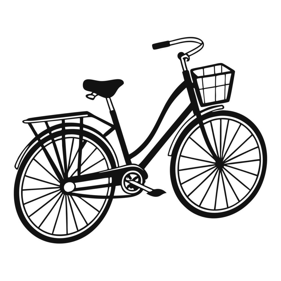 Classic Bicycle Illustration With Basket And Rack For Stock Illustrations vector