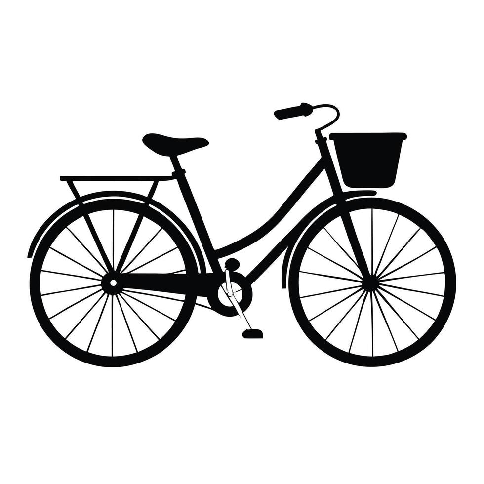 Black And White Bicycle With Front Basket Silhouette Design vector