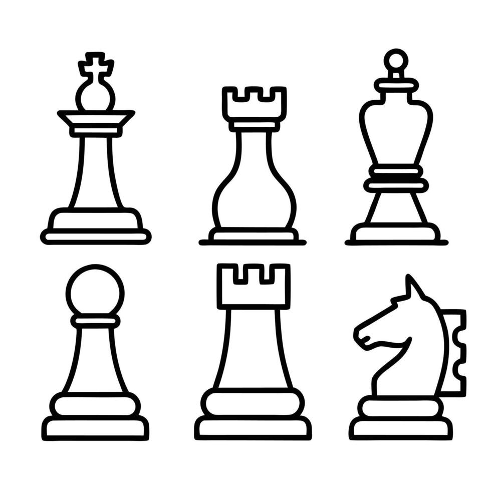 Simple Line Art Chess Pieces Set Illustration Isolated On White Background vector