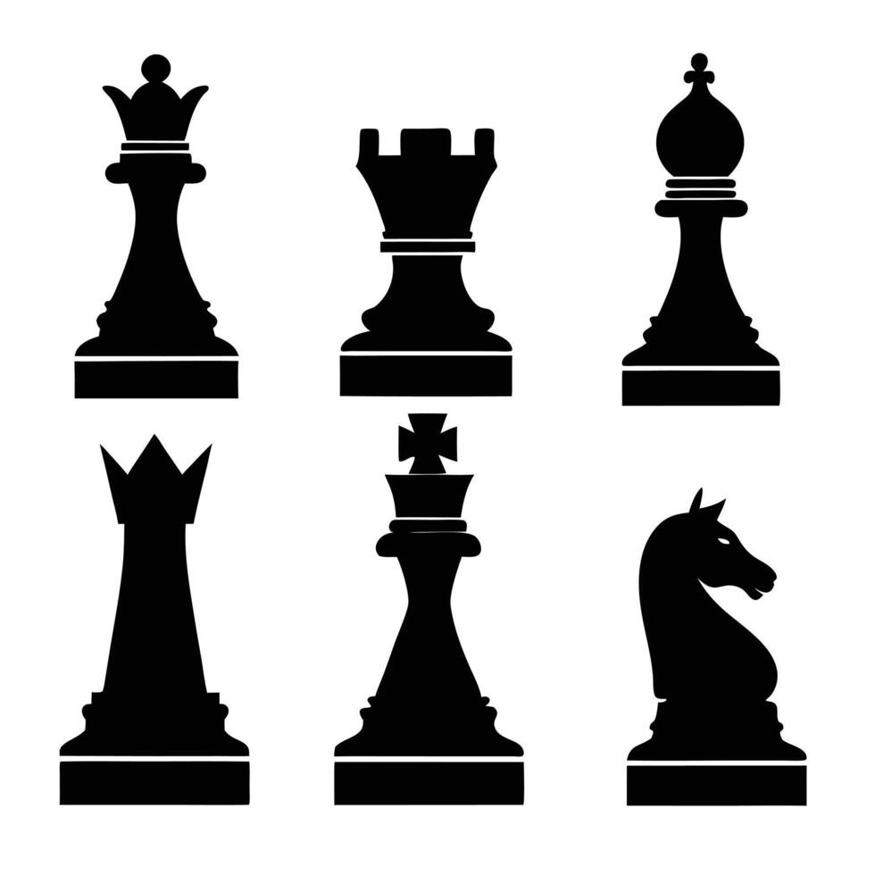 Chess Piece Set In Black Silhouette Illustration Graphic Image vector