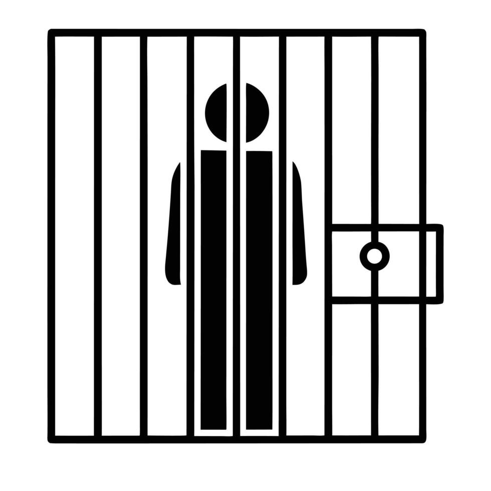 Icon Of A Man Imprisoned Behind Bars Conveys Justice And Confinement Symbolism vector